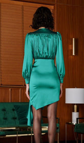 SLIK DRILL GRAB PLEATS UNREGELMÄSSIGE DIAGONALE SWING-KLEID IN GRÜN